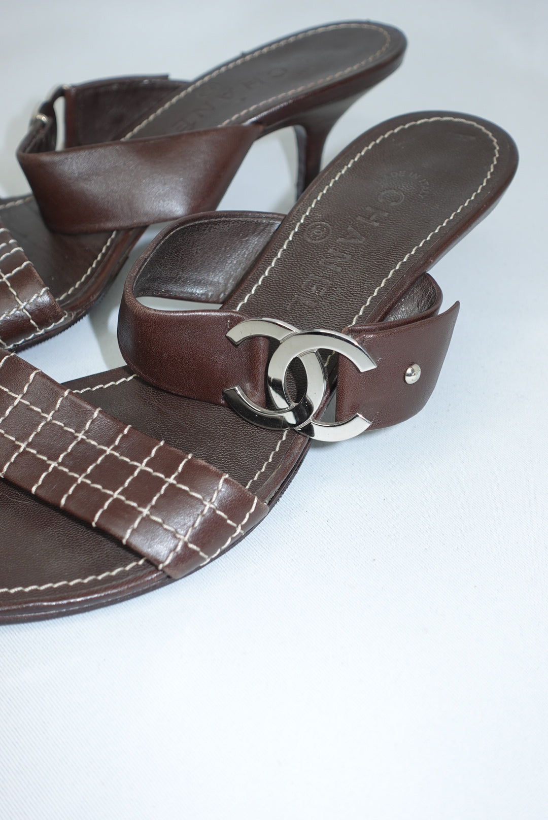 Chanel Vintage Brown CC Logo Sandals