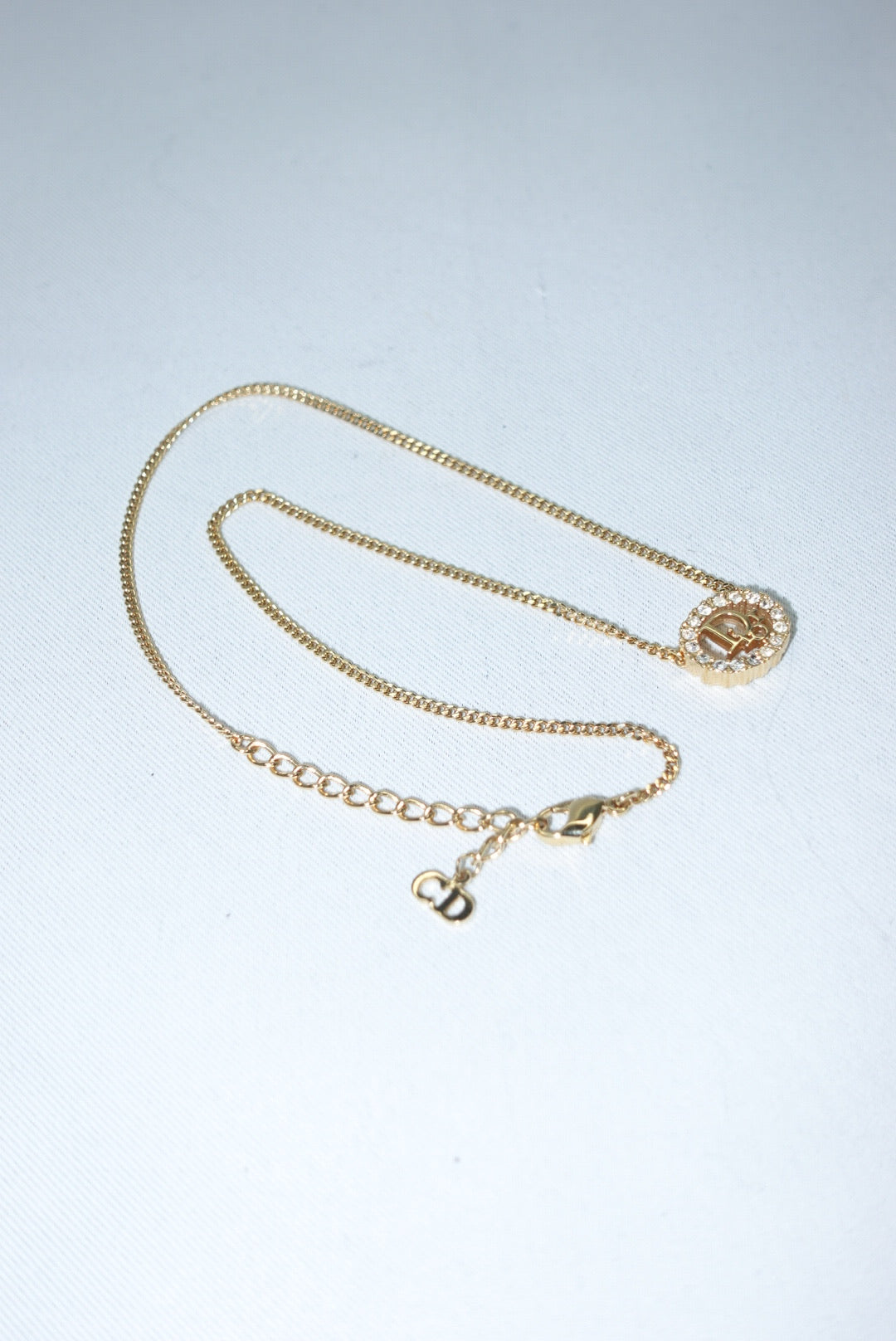 Christian Dior Gold Toned Vintage Necklace Round Crystals Logo