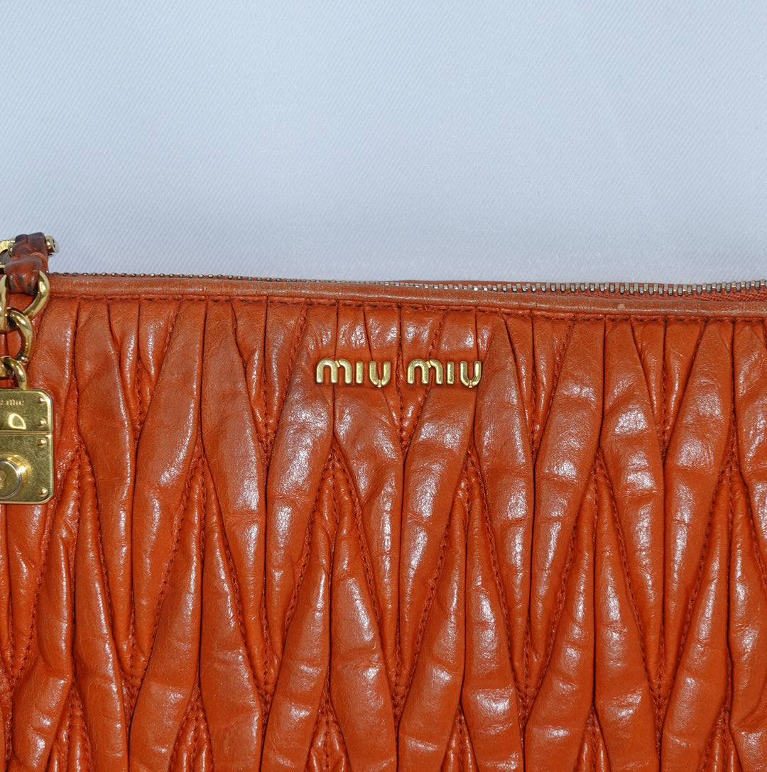 Miu Miu Orange Matelasse Shoulder Bag