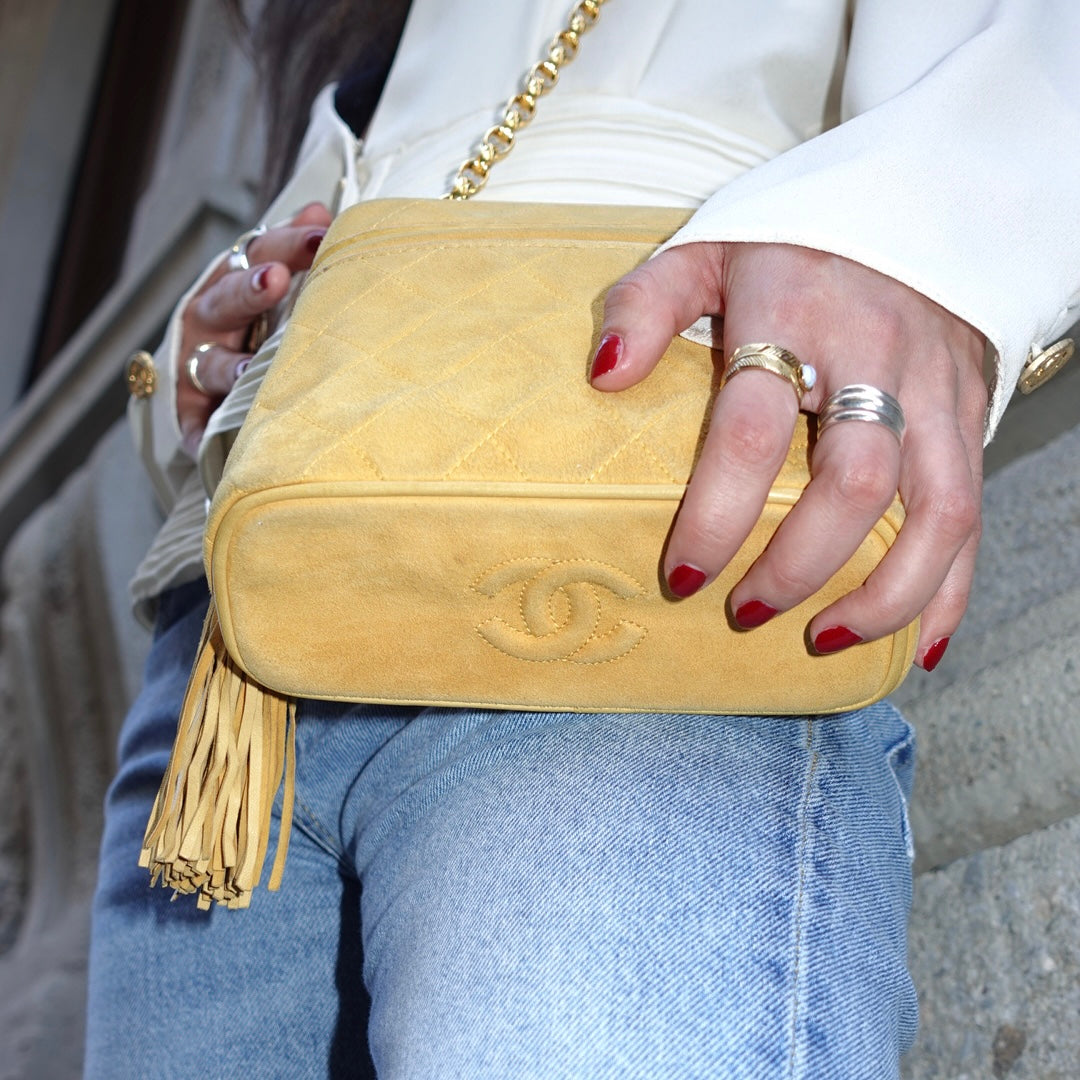 Borsa a tracolla Chanel Vintage Vanity giallo senape