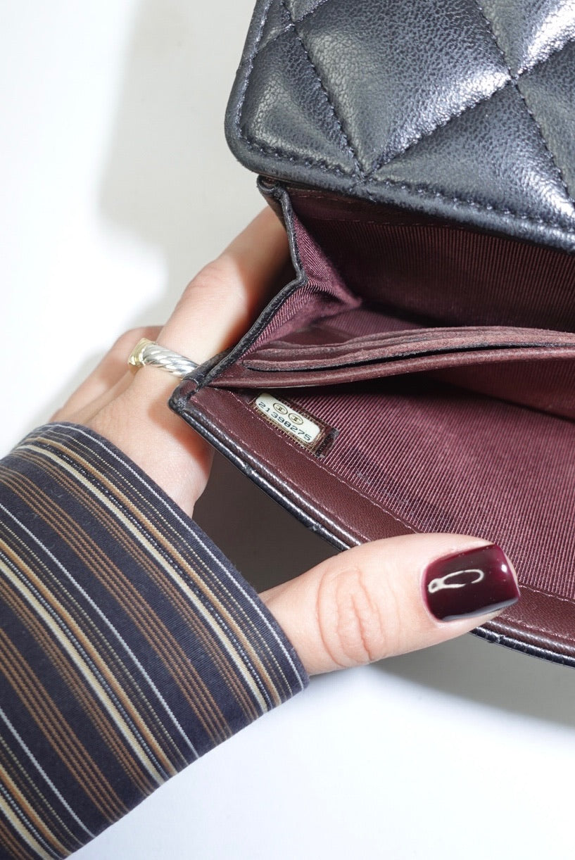 Chanel Re-Worked Black Timeless Flap Vintage Wallet with Chain