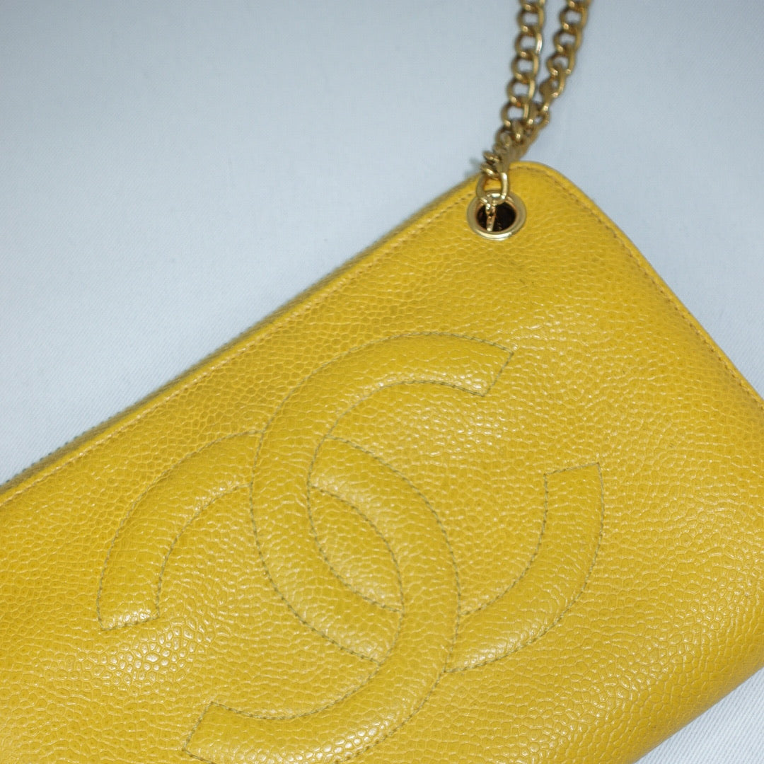 vintage chanel mustard wallet cc logo