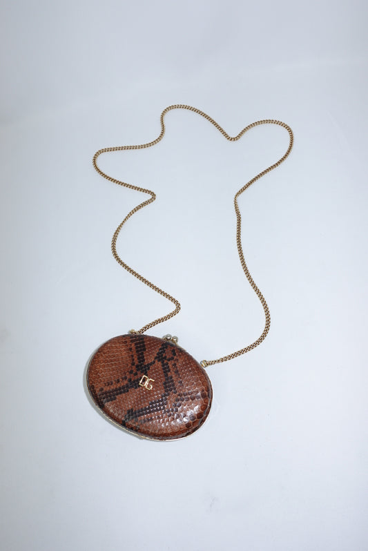 Dolce & Gabbana Snake Print Mini Rusty Brown Crossbody Clutch