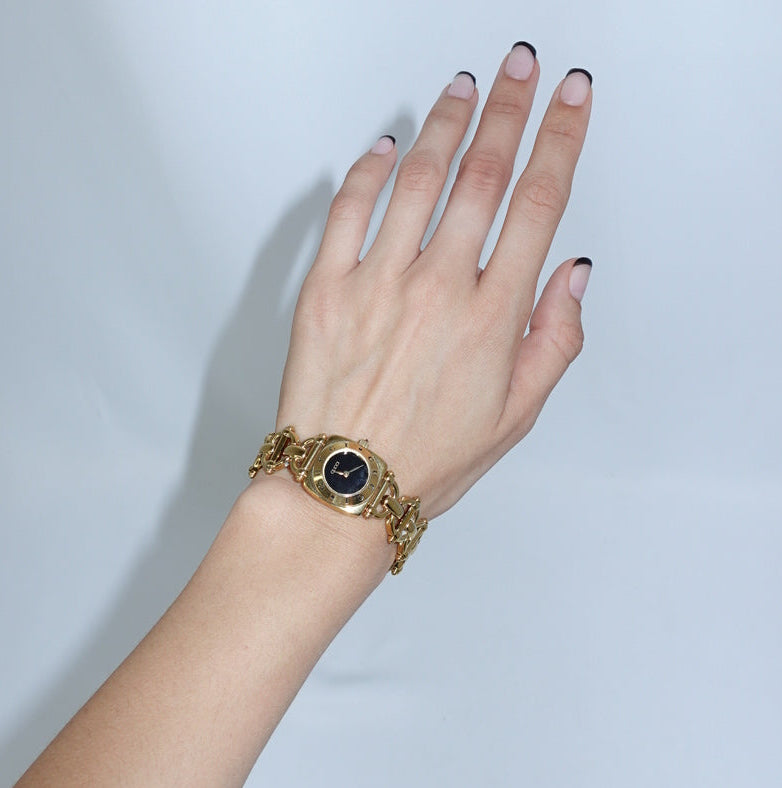 Gucci Gold Toned 6400L Black Dial Watch