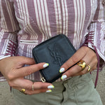 YSL black leather wallet with embossed logo
