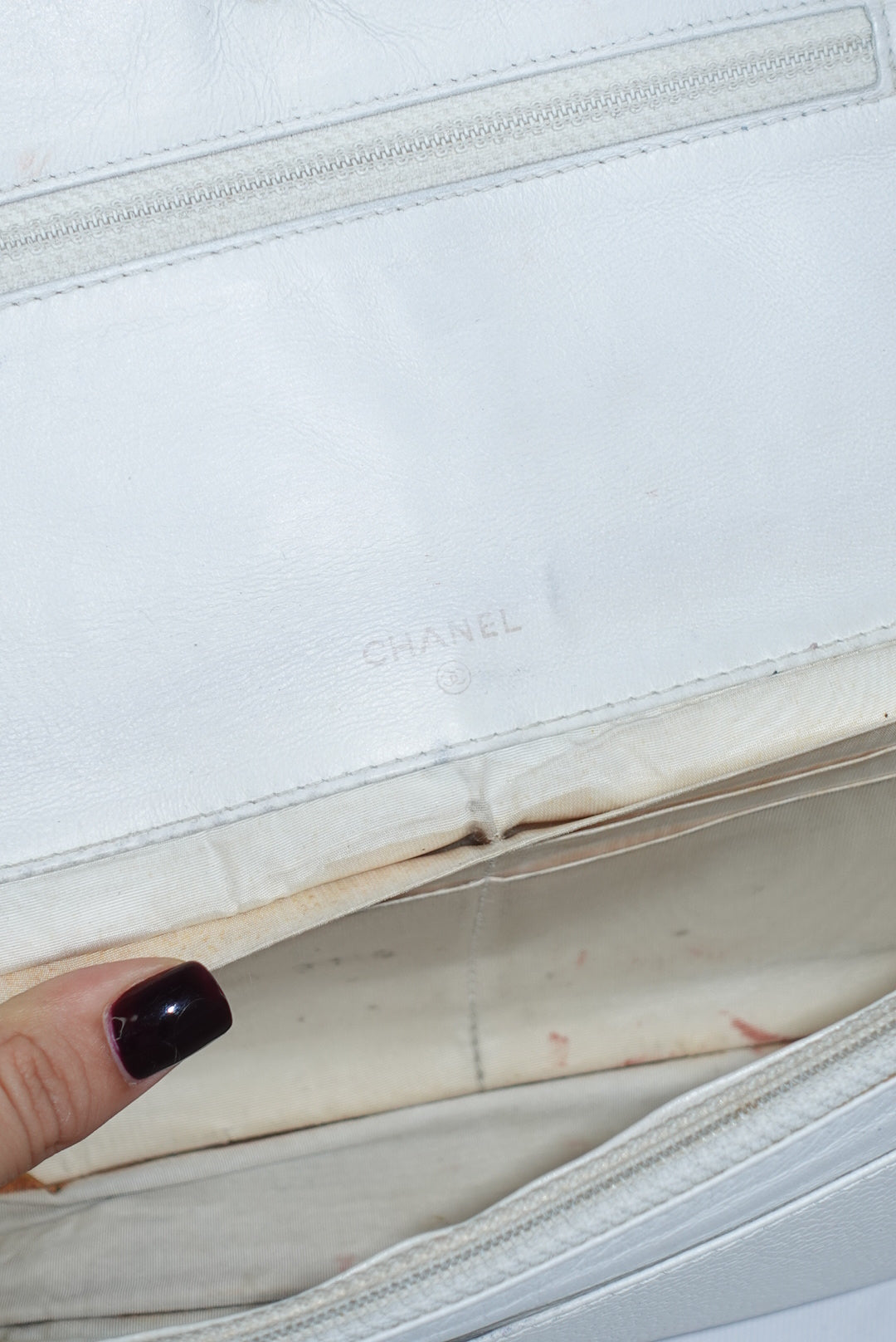 Re-Worked Chanel CC Flap Vintage White Calfskin Vintage Wallet with Chain