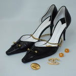Chanel Vintage Heels Black Pointed-Toe w/ Gold Toned Studs