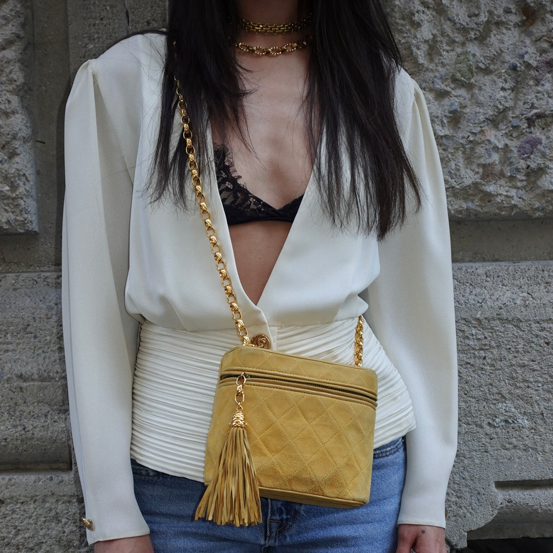Borsa a tracolla Chanel Vintage Vanity giallo senape