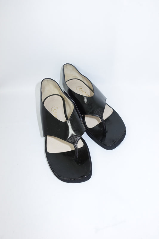 Chanel Black Patent Leather Vintage Sandals