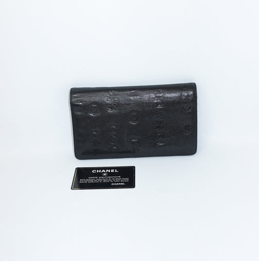 Chanel Black Leather CC Logo Long Wallet