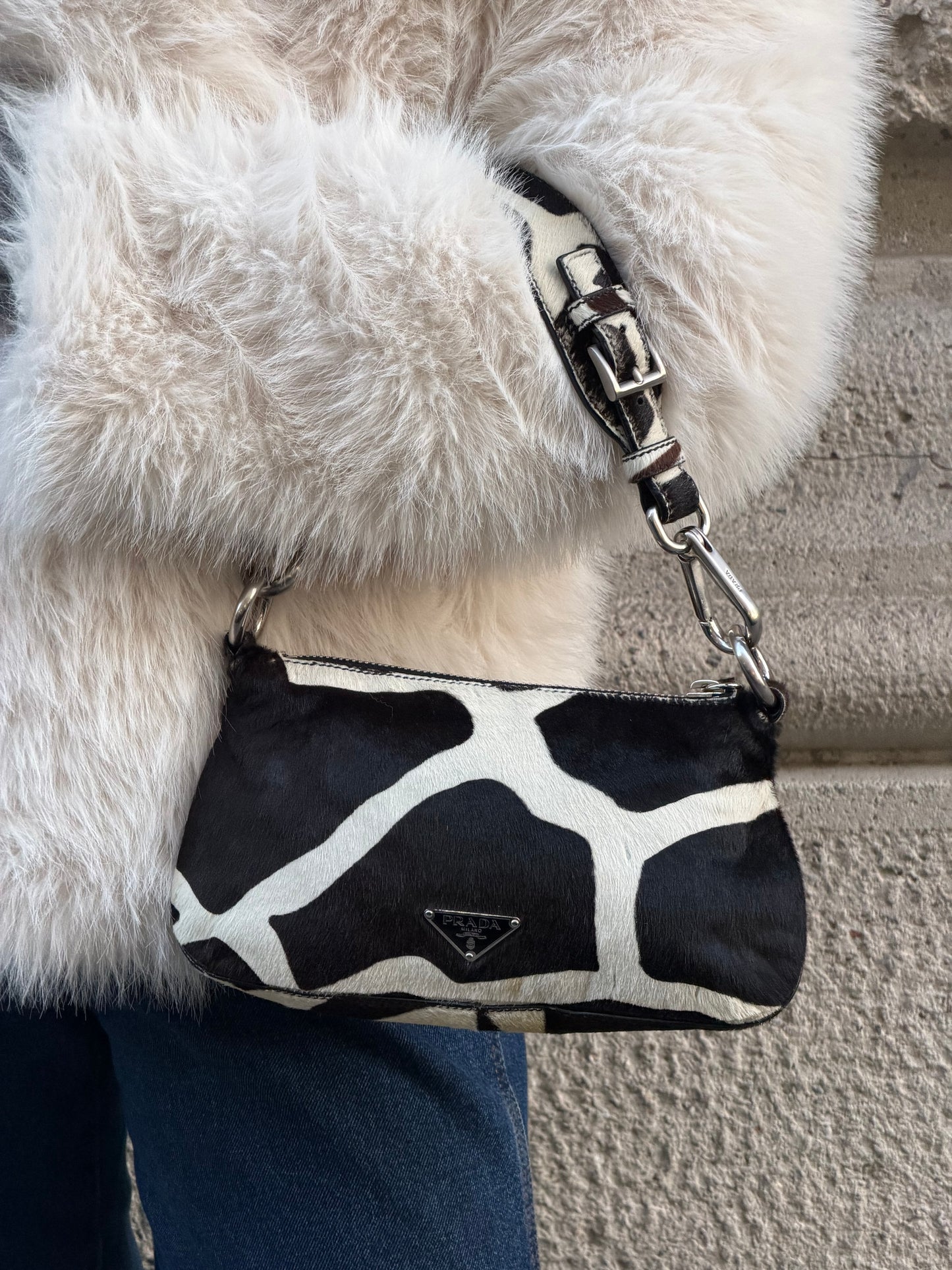 Prada 2000s Vintage Brown Pony Hair Shoulder Bag