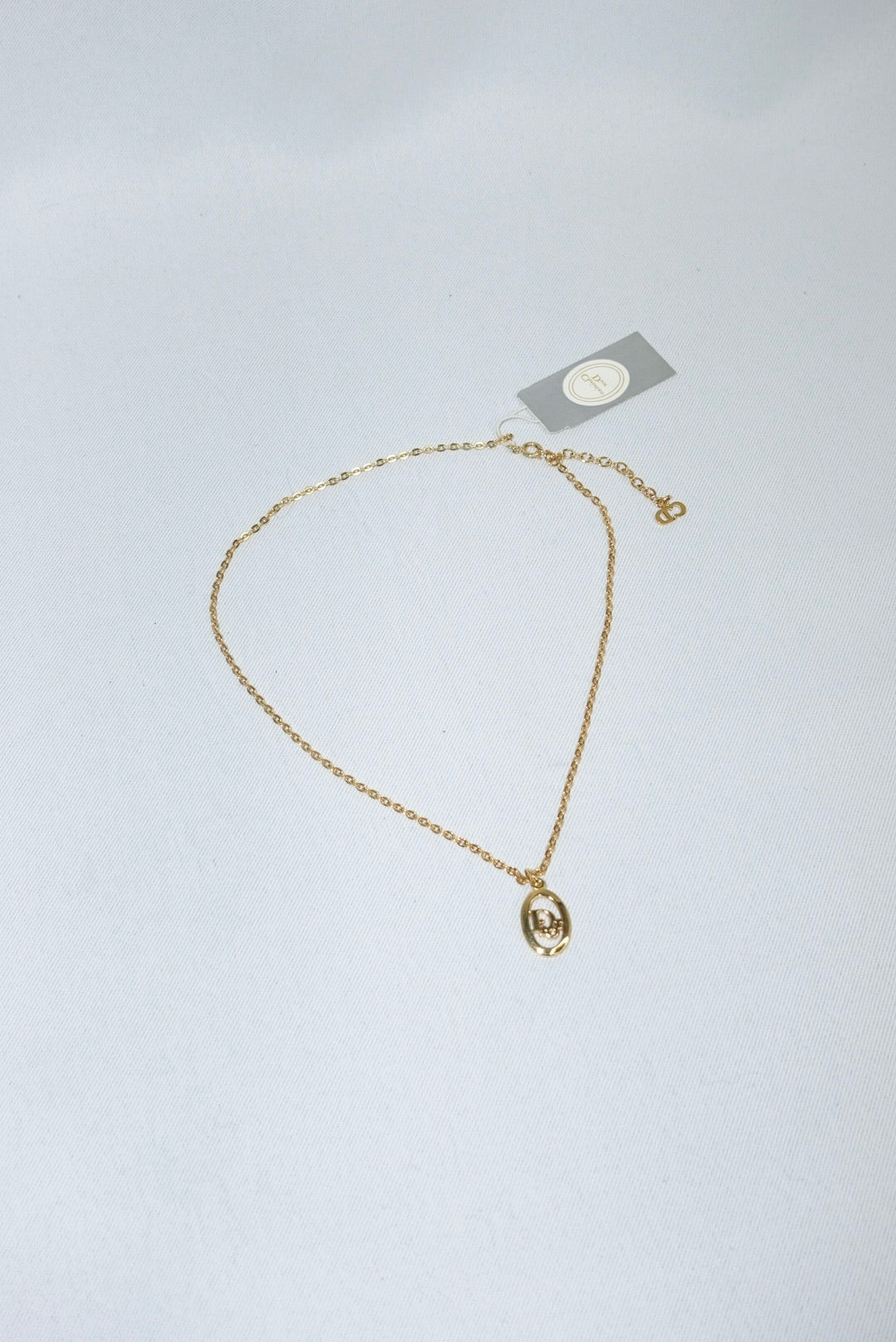 Christian Dior Gold Toned Vintage Necklace Round Logo