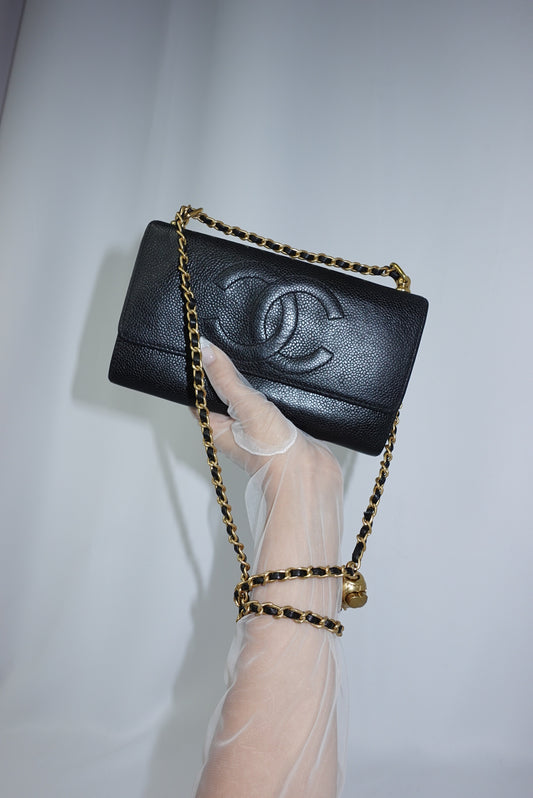Chanel Re-Worked Vintage Flap W.O.C. Black Caviar CC logo