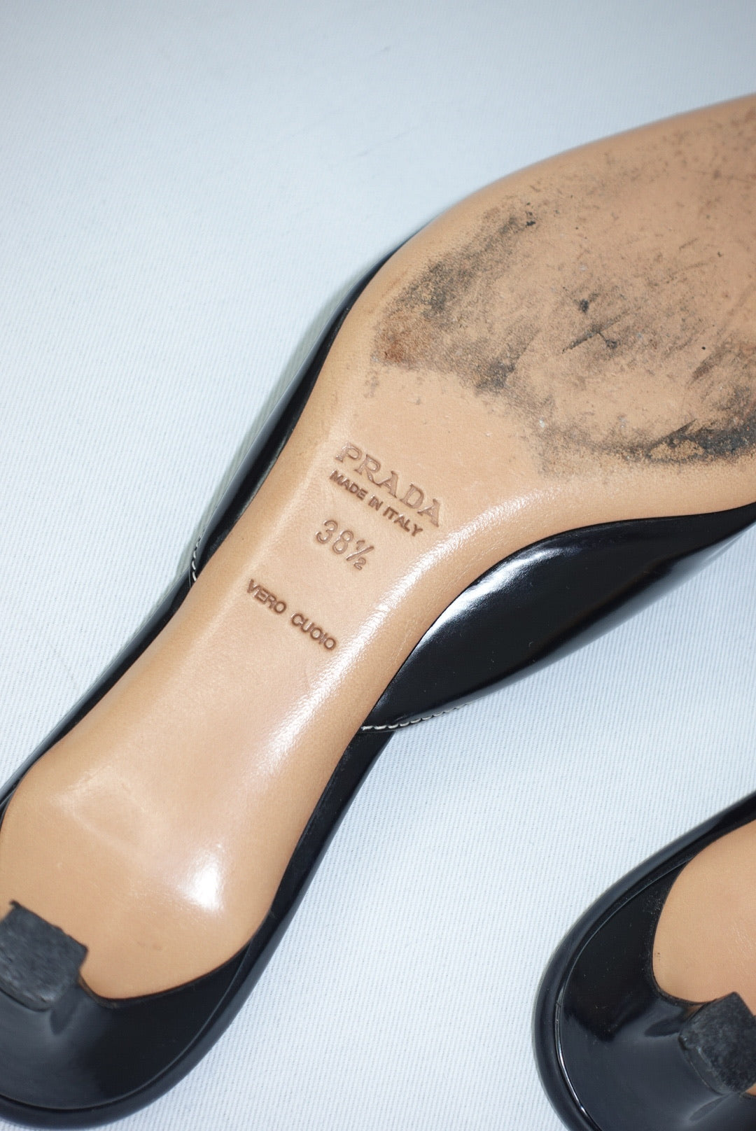 Prada Black Leather Kitten Heel Mules 38.5