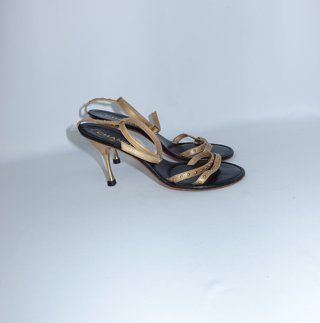 Chanel Gold Studs Sandals 38