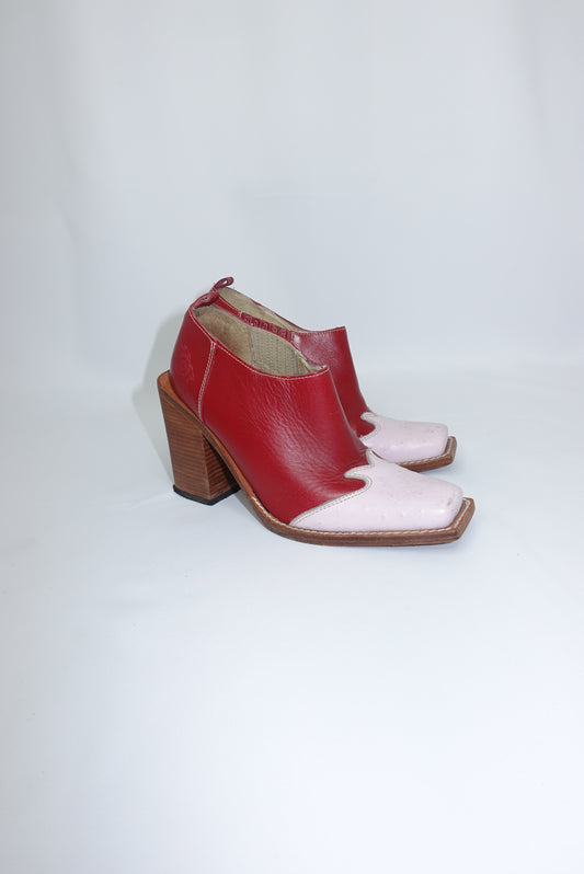 Charro Vintage Western Sabot Pink and Red Boots 36