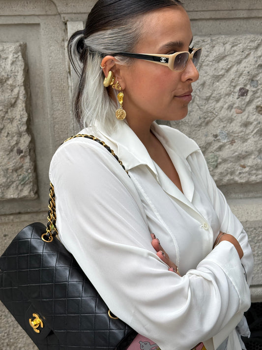 173. Chanel Rectangular Beige and Silver Sunglasses