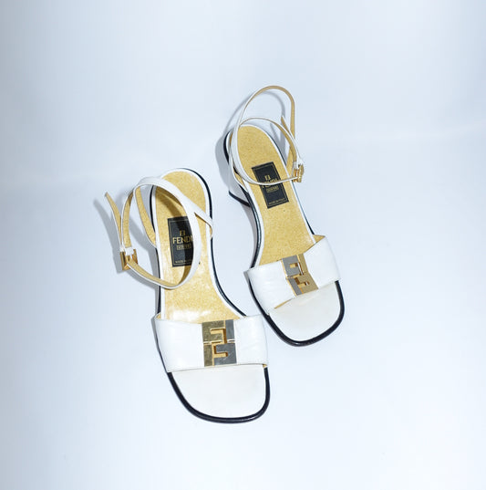 Fendi Gold & Silver FF Logo Sandal Heels 38