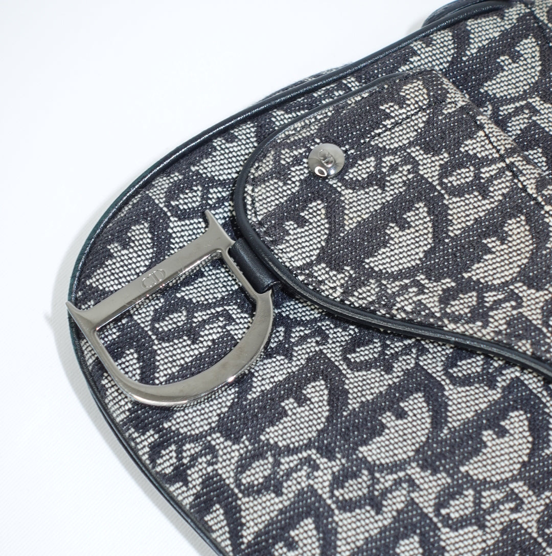 Dior Saddle Flap Monogram Canvas Shoulder Bag