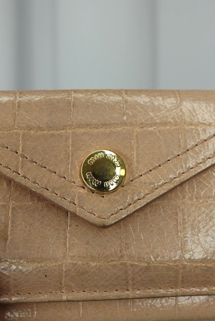 Miu Miu  Double Side Light Pink Crocodile Print Wallet