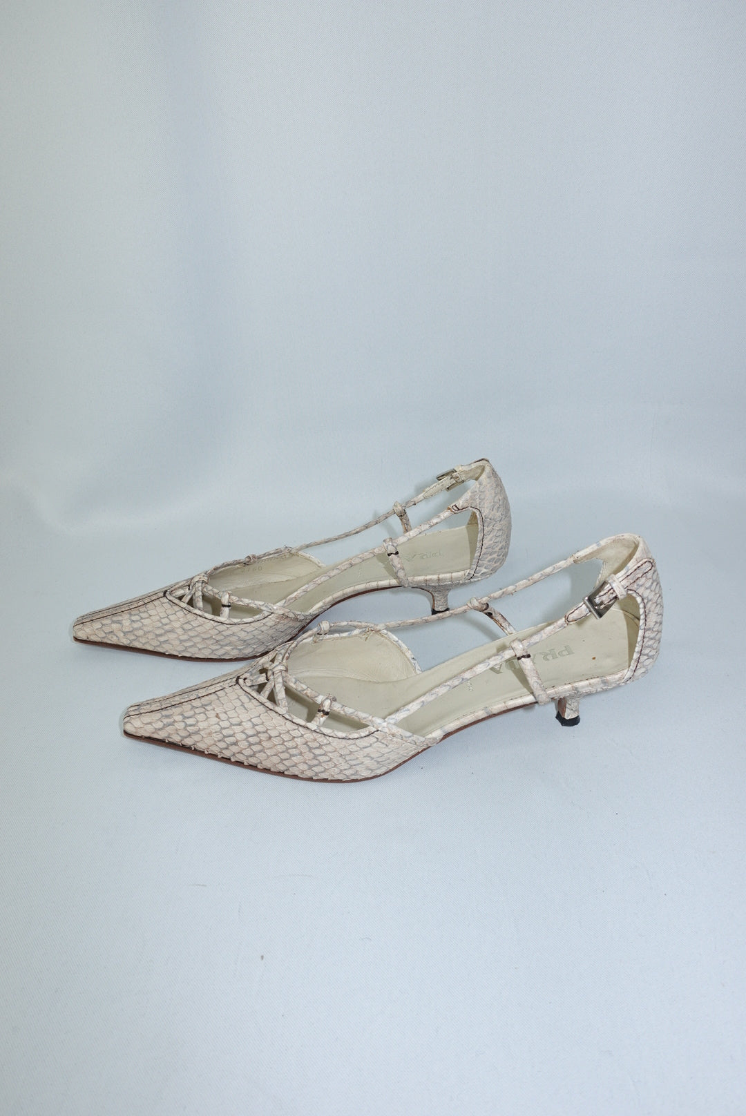 Prada Vintage Beige Python Pointed Toe Kitten Heels 38