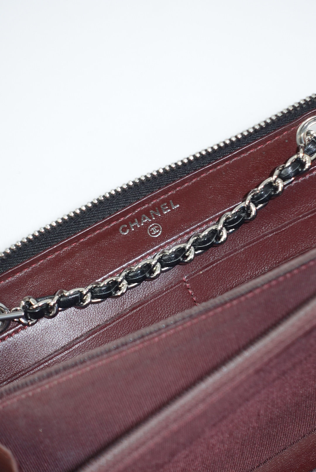 Re-Worked Chanel Timeless Zip Black Vintage Wallet with Chain