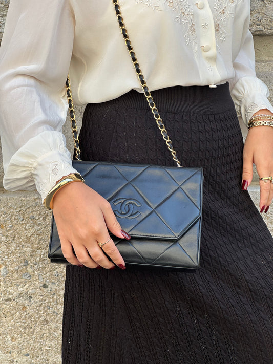 Chanel Vintage Camera Bag CC Logo Black Lambskin