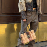 Fendi Tiger Print Pony Hair Shoulder Bag with Brown Leather Details