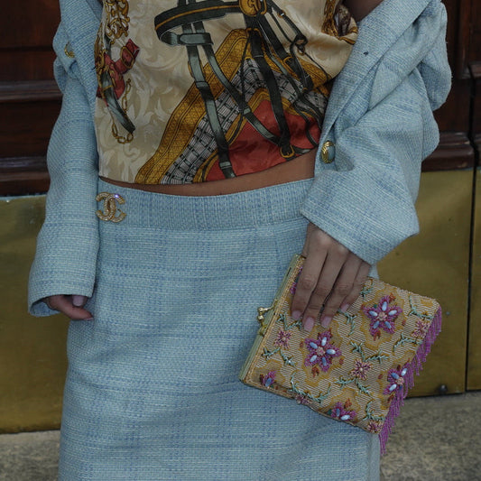 Vintage Embellished Floral Mini Bag with Beaded Detail