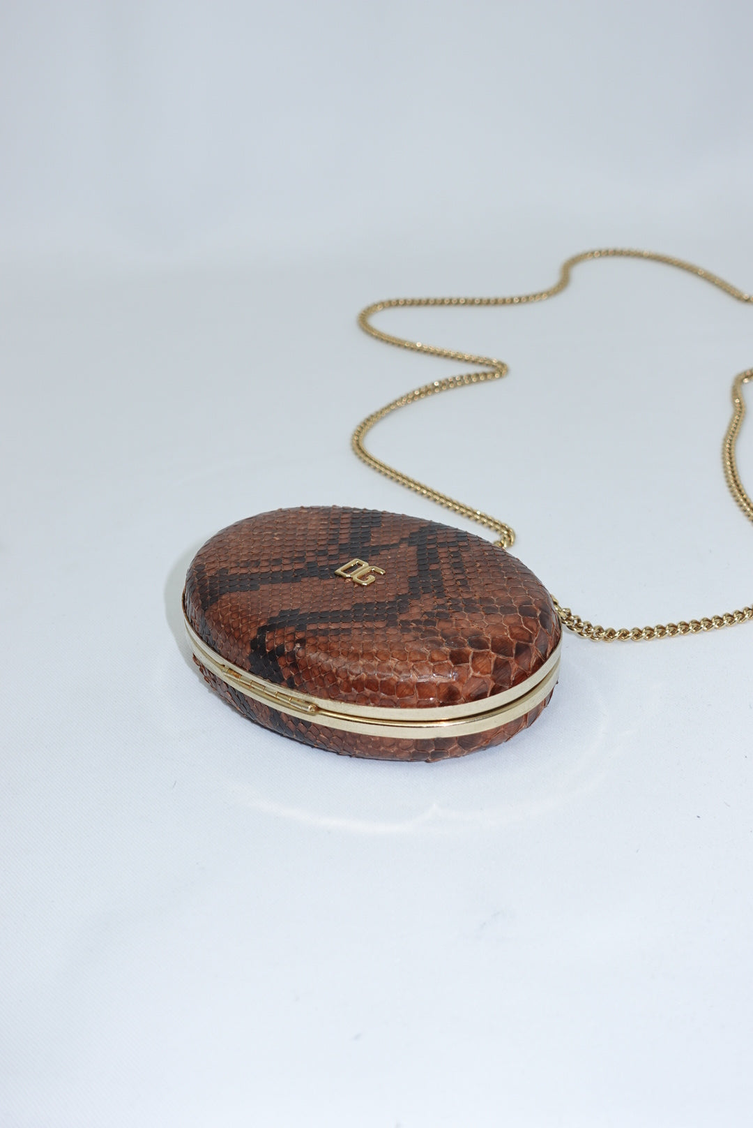 Dolce & Gabbana Snake Print Mini Rusty Brown Crossbody Clutch