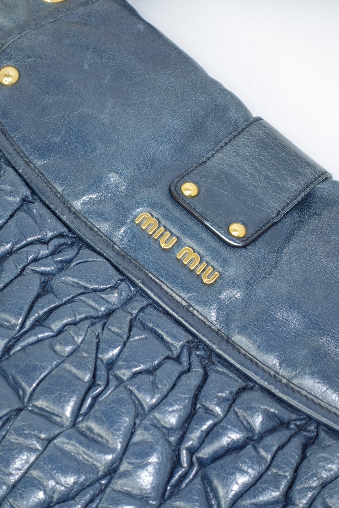 Miu Miu Steel Blue Coffer Shoulder Bag