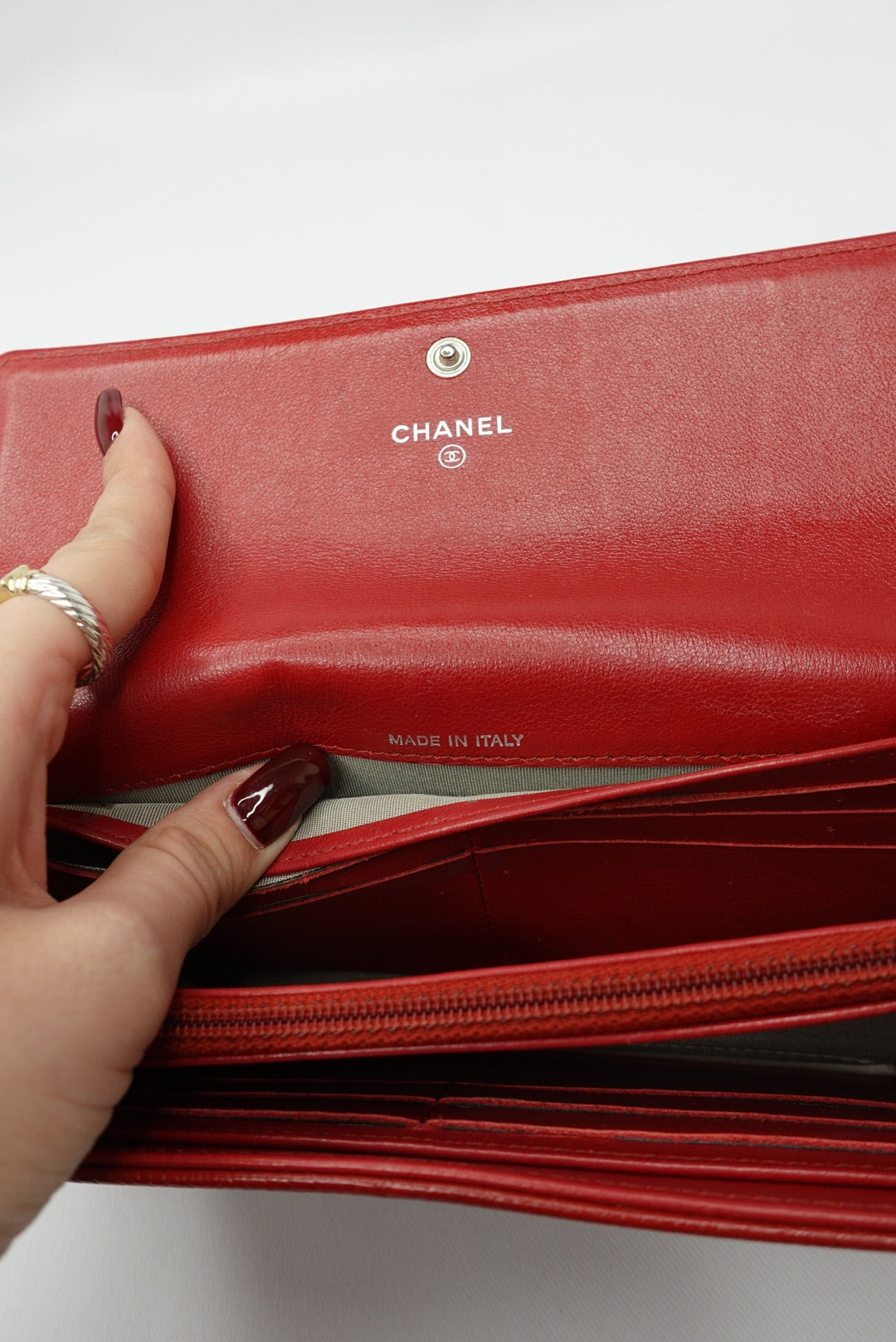 013.Chanel Re-Worked Flap W.O.C. Red CC logo