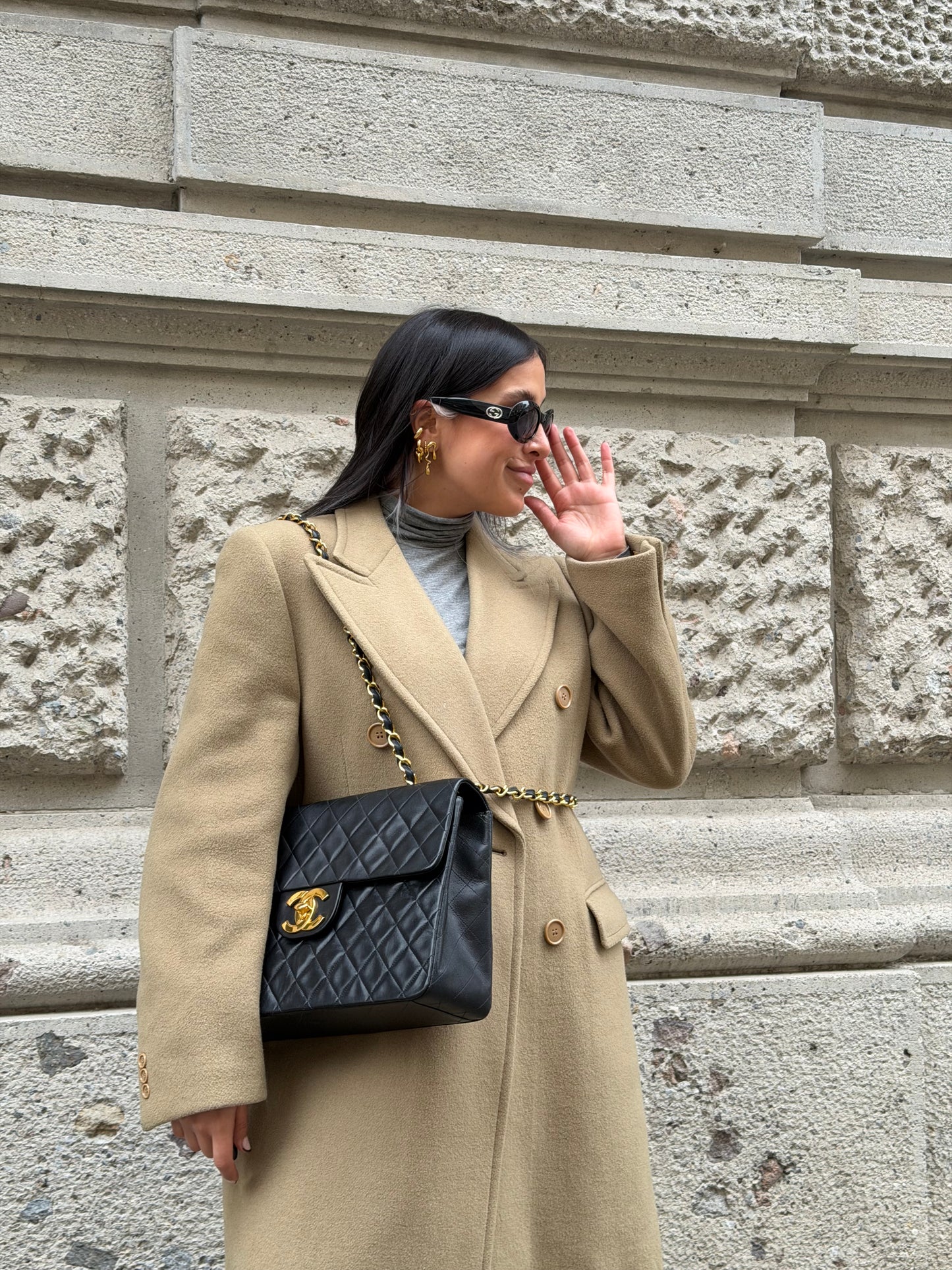 Chanel Vintage Jumbo Maxi Logo Lambskin Bag