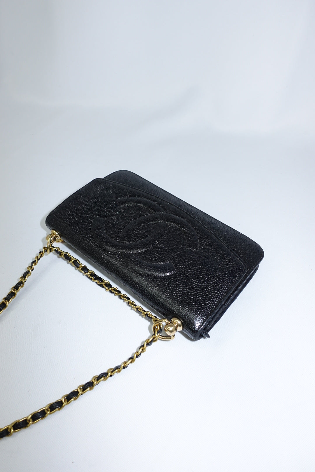 Chanel Re-Worked Vintage Flap W.O.C. Black Caviar CC logo