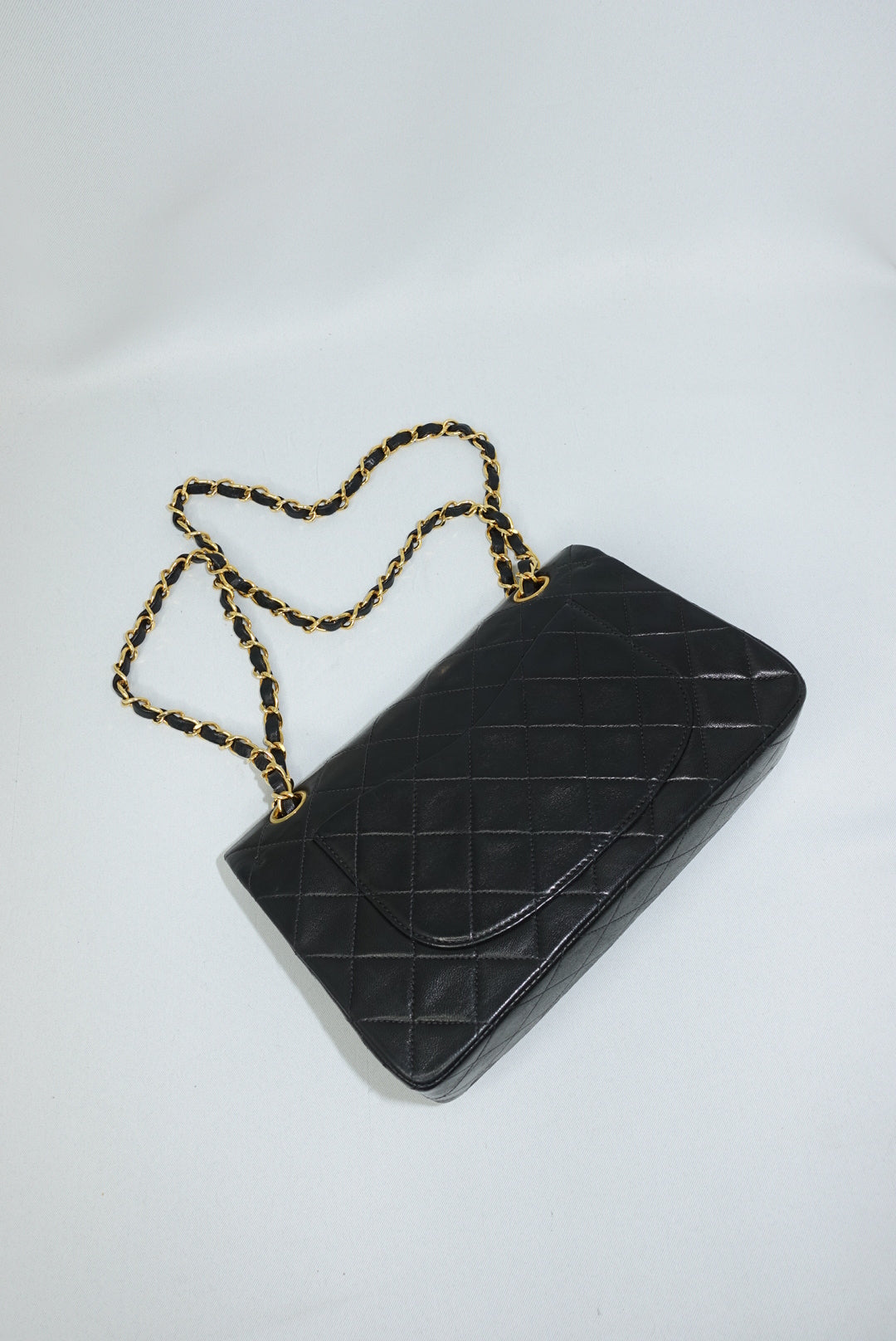 155. Chanel Vintage Timeless Classic 23 Double Flap Black Full Set