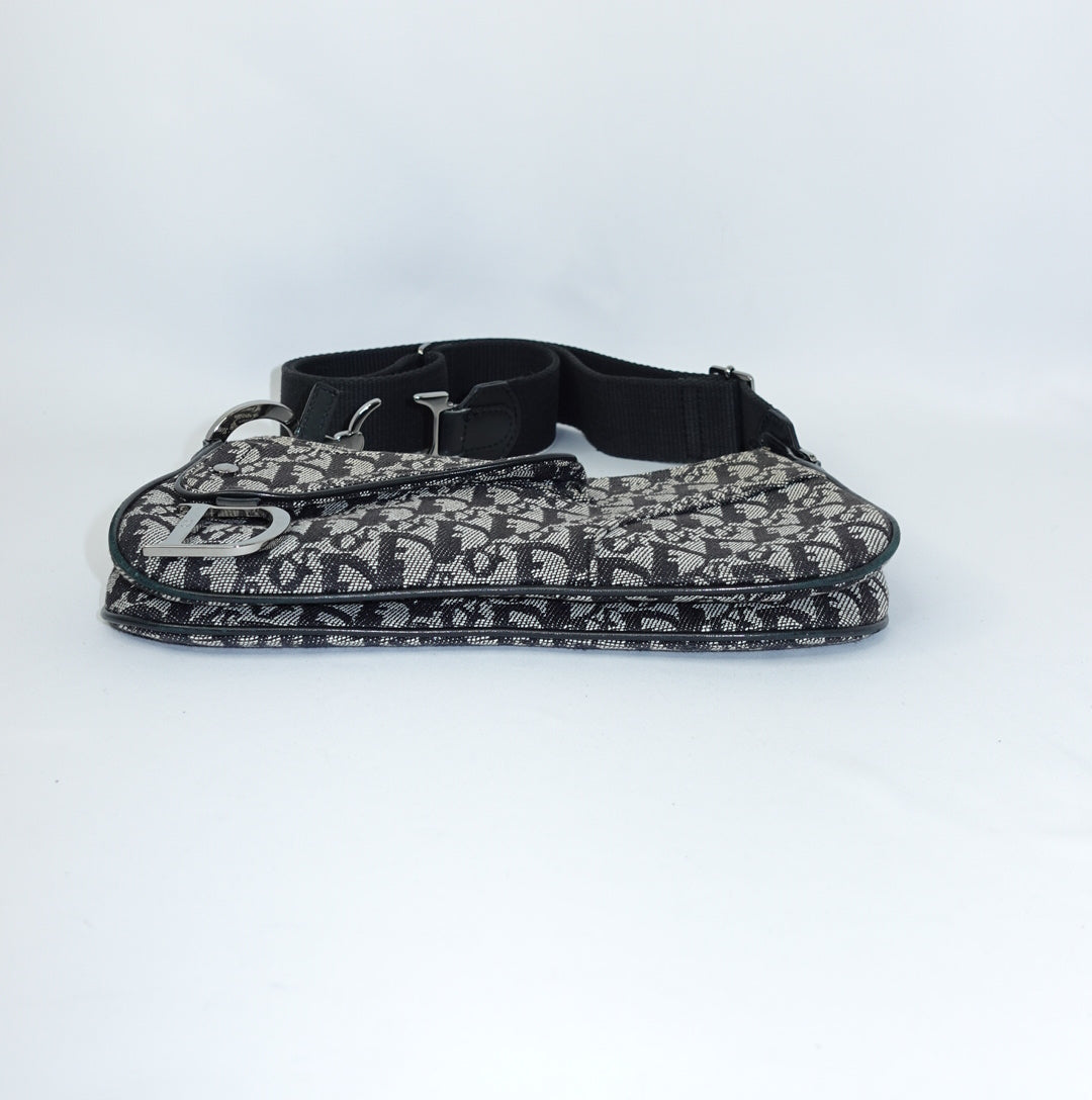 Dior Saddle Flap Monogram Canvas Shoulder Bag