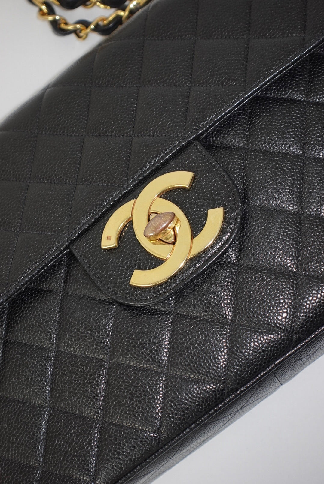 Chanel Vintage Jumbo Maxi Logo Caviar Leather