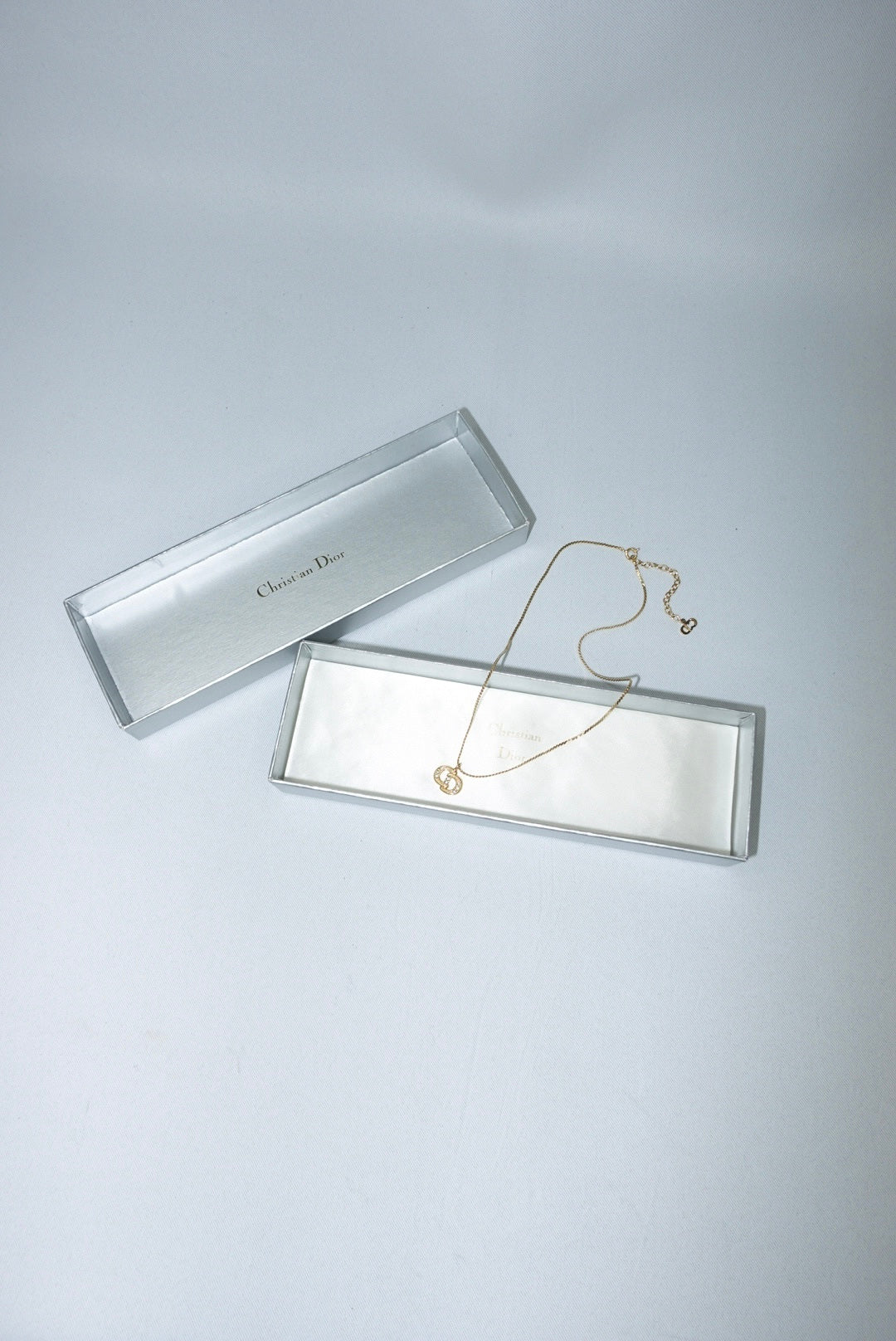 Christian Dior Gold Toned Vintage Necklace Crystals CD Logo