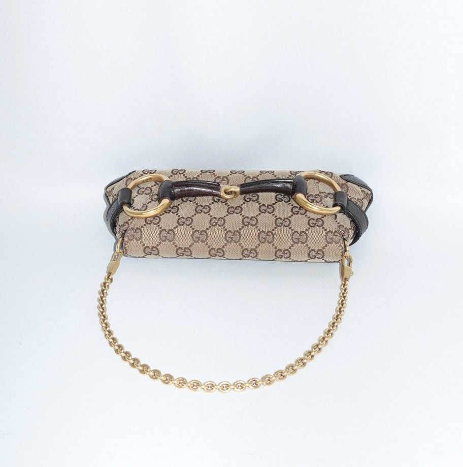 Gucci Horsebit Chain Monogram Canvas Shoulder Bag