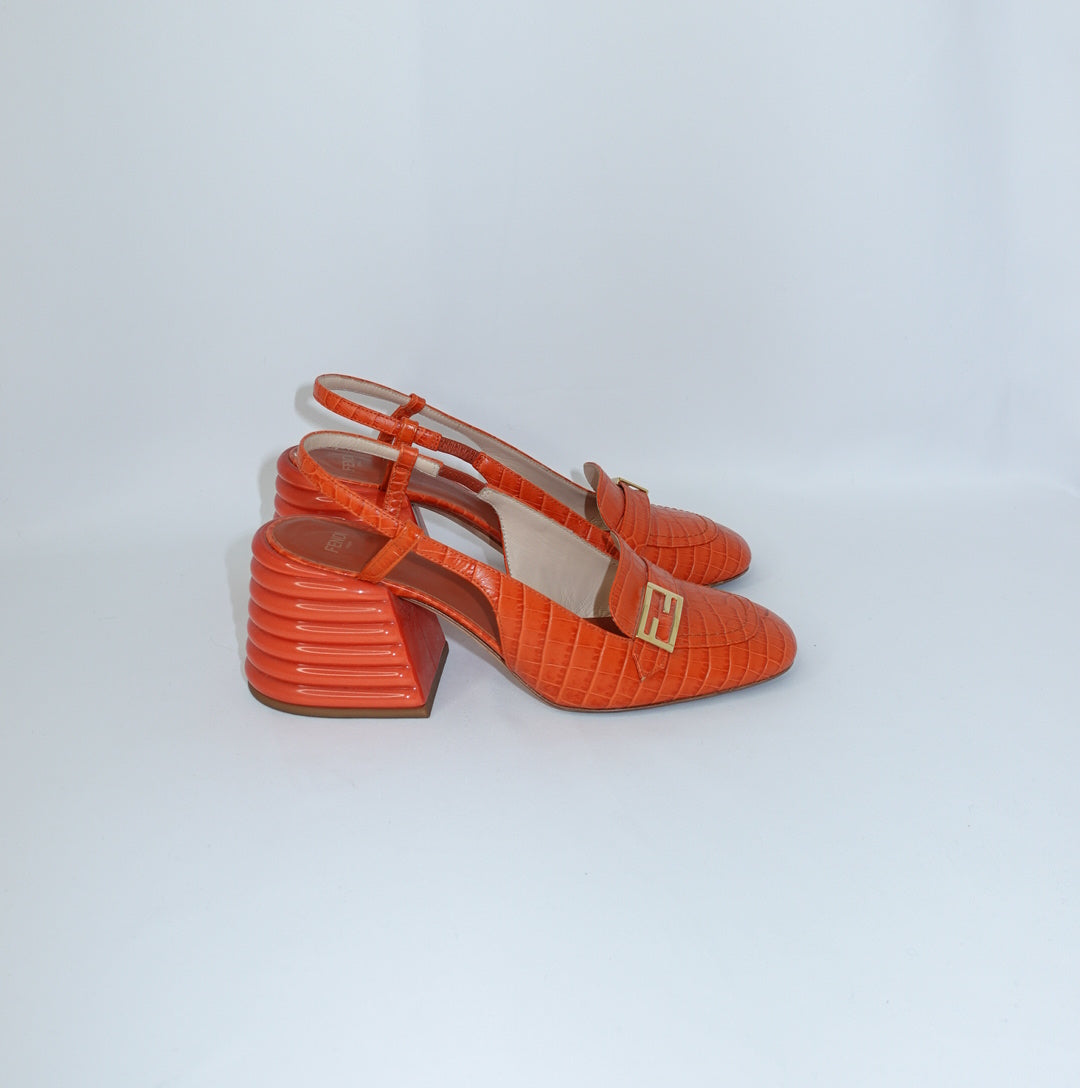 Fendi Orange Mule Heels