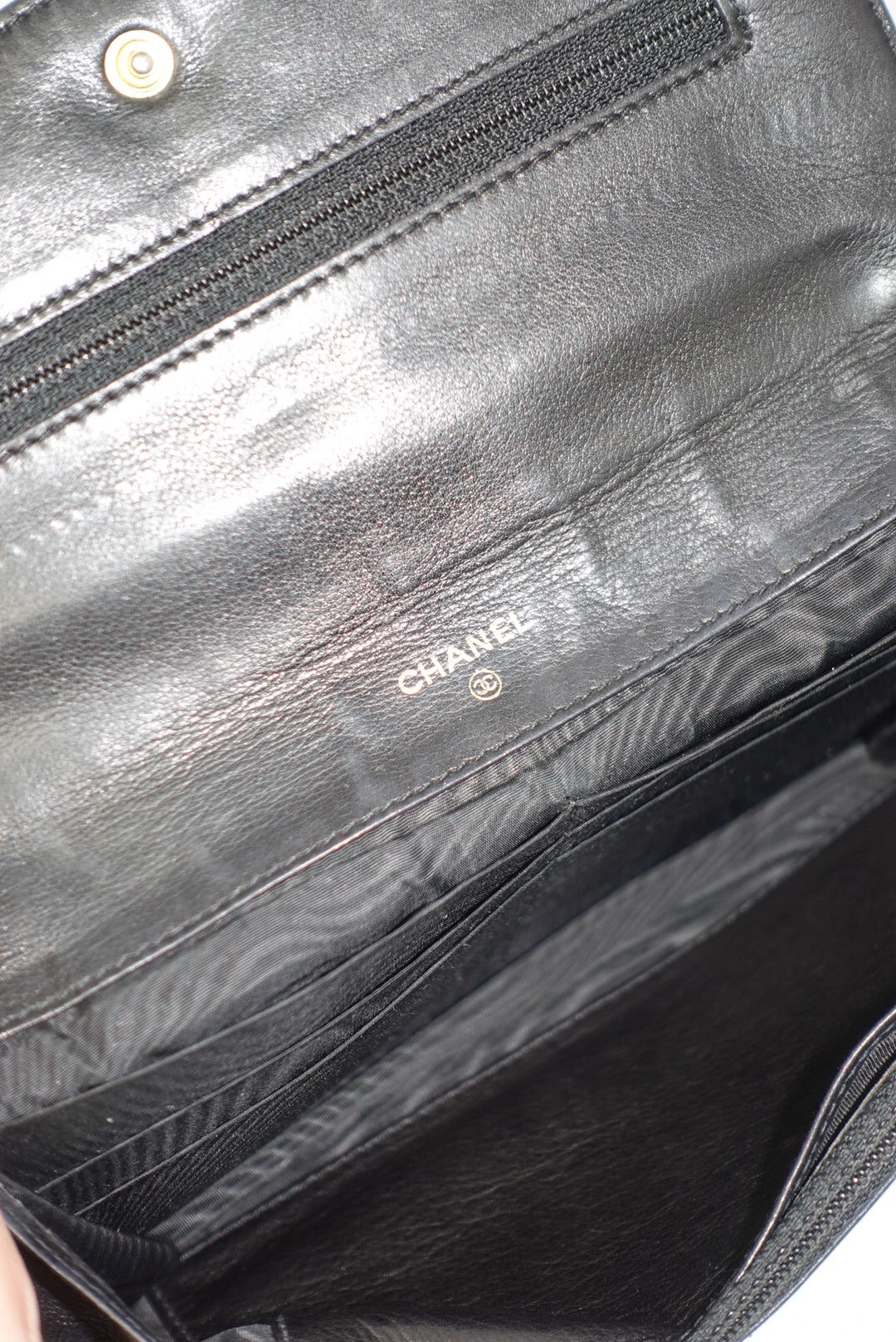 Chanel Re-Worked Vintage Flap Wallet With Chain Black Caviar CC logo