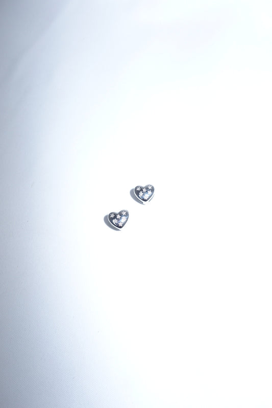Stainless Steel Heart Silver Toned Earrings W/ Star Shaped Crystals