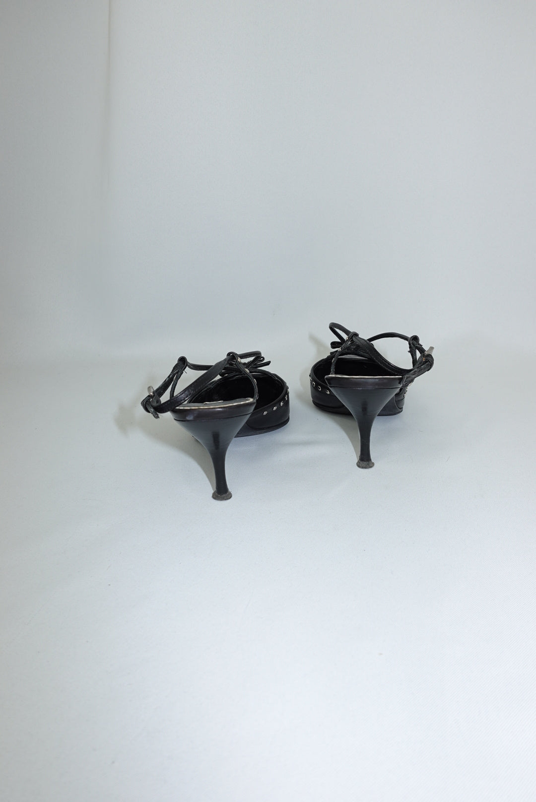 202. Prada Studded Black  Pointed Toe Heels 36