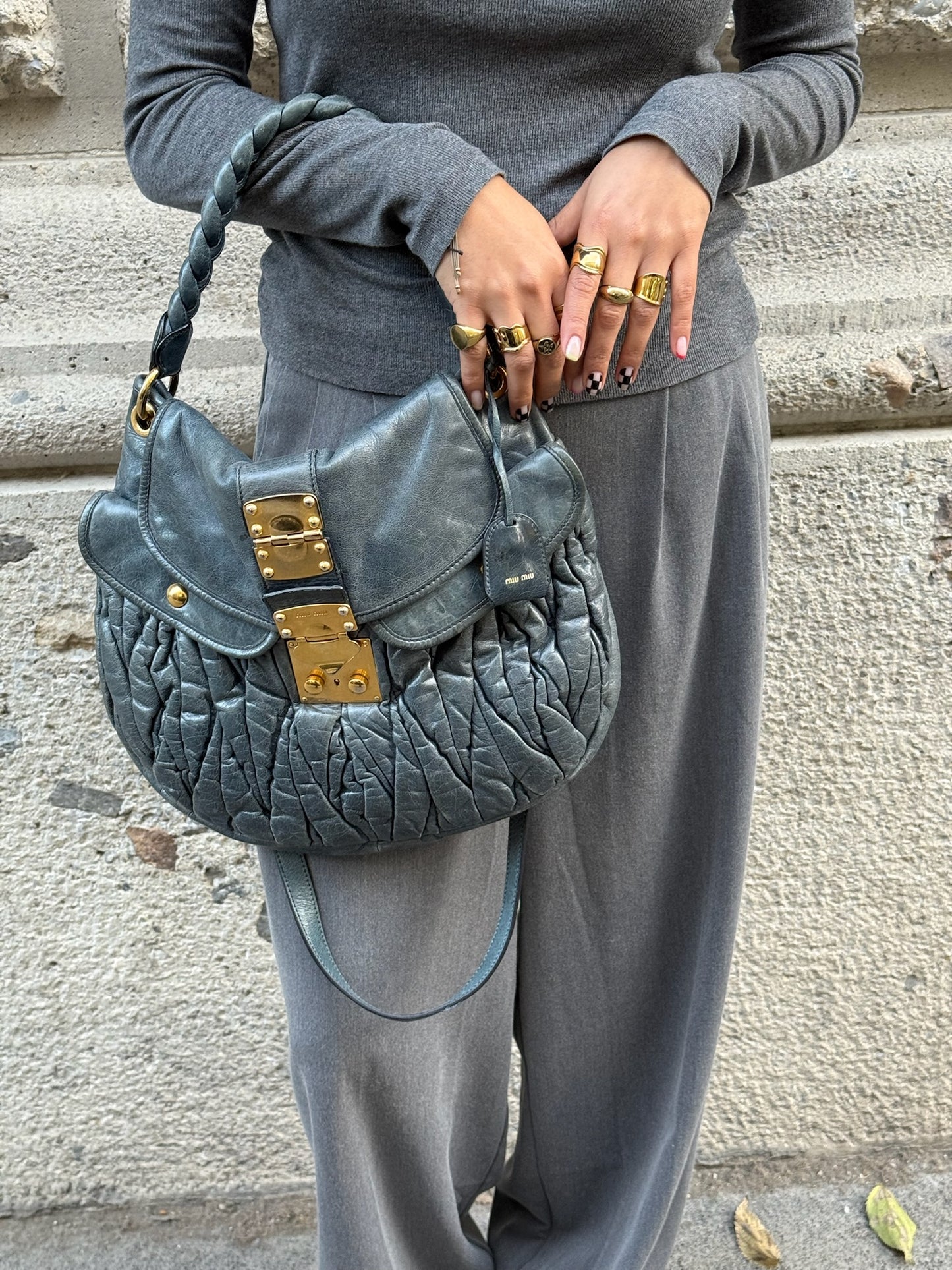 Miu Miu Steel Blue Coffer Shoulder Bag