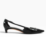 My Vintage Attire Prada black leather slingback kitten heels with triple buckle detail and contrast stitching.