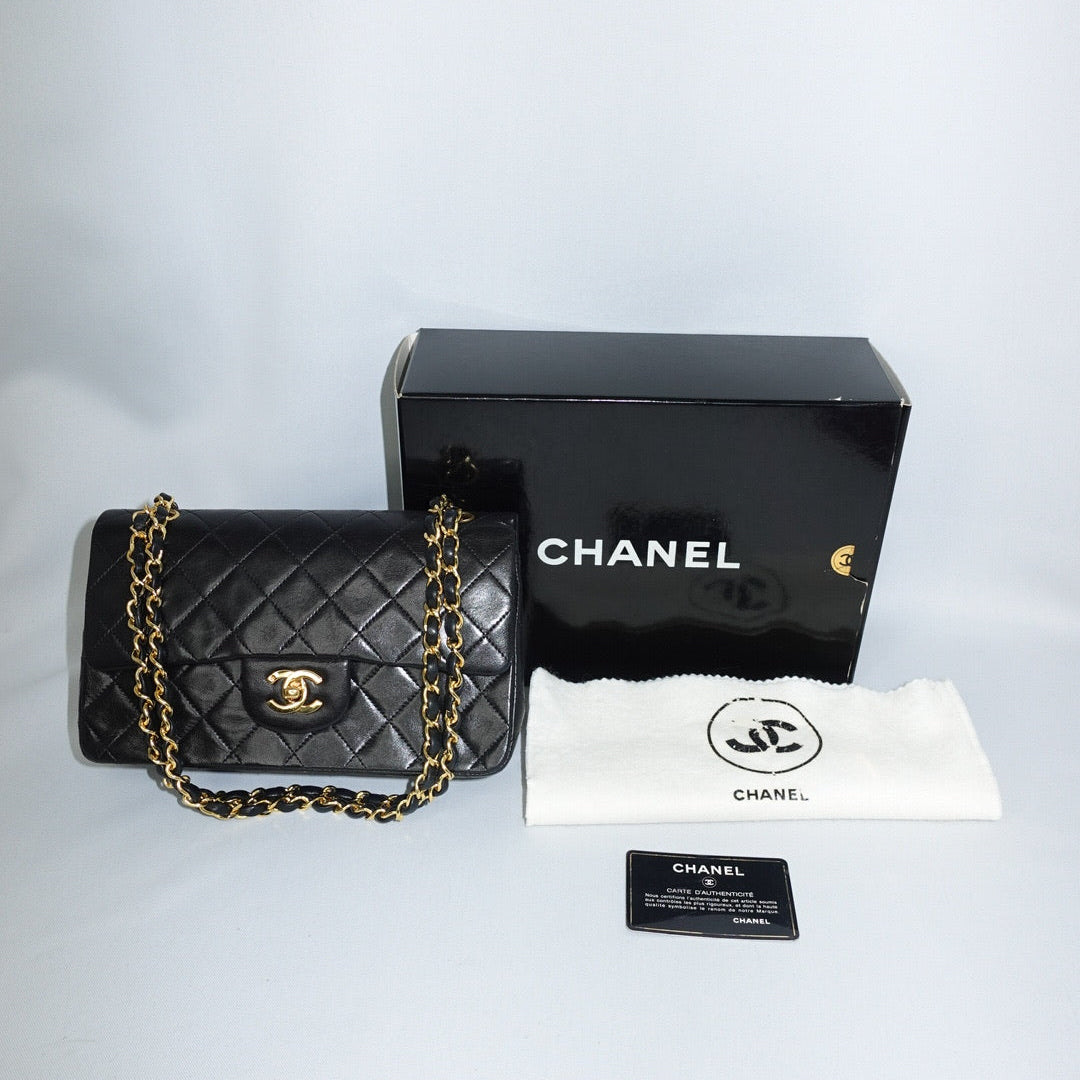 Chanel Timeless Classic 23 black double flap bag with gold hardware
