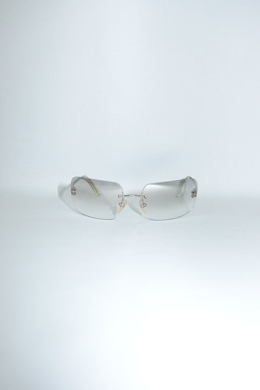 Chanel Y2K Rimless Rectangular Gradient Sunglasses – Silver Minimalist Frame