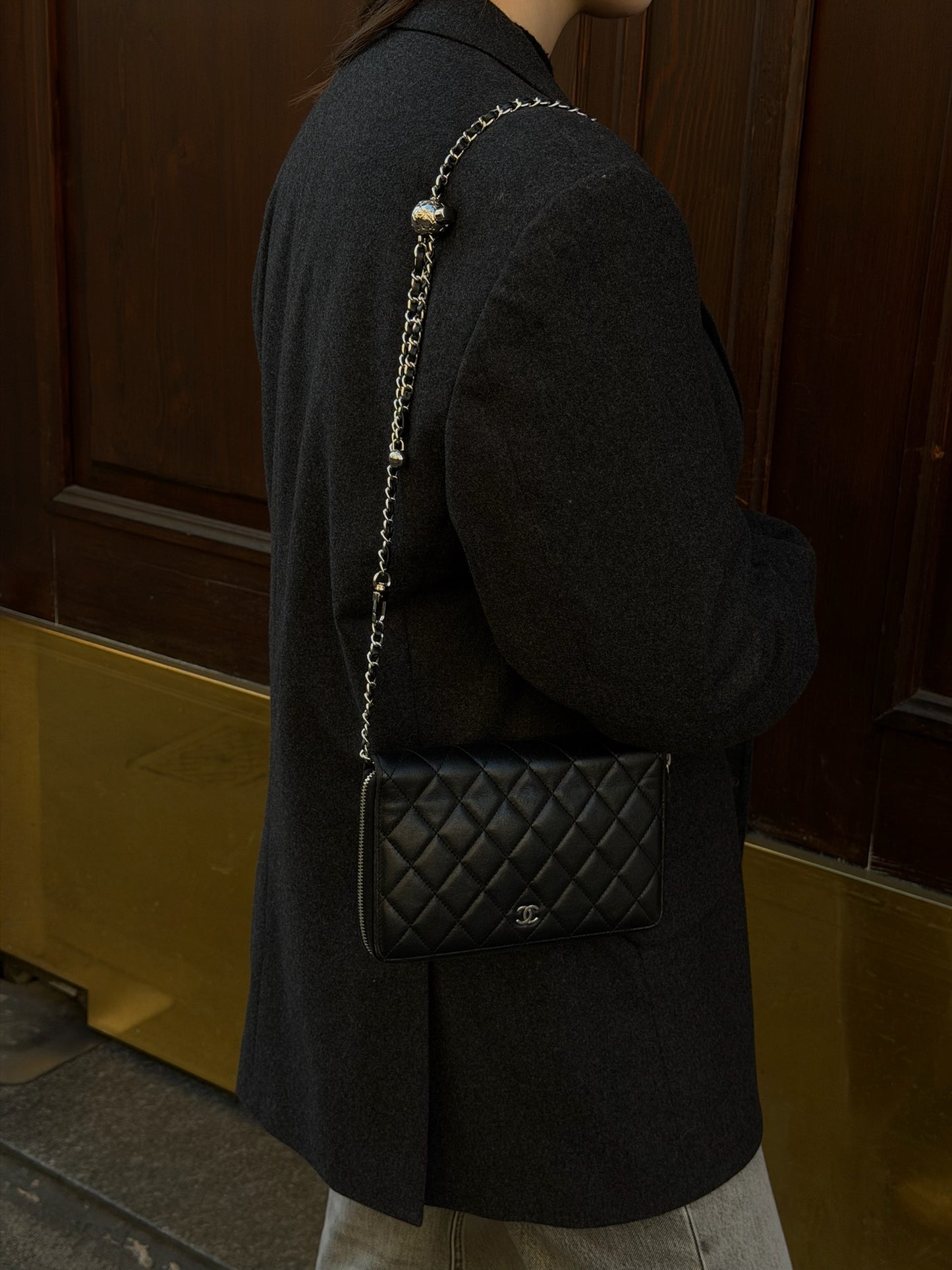 Chanel Timeless Re-Worked Zip Big Vintage Wallet with Chain Black