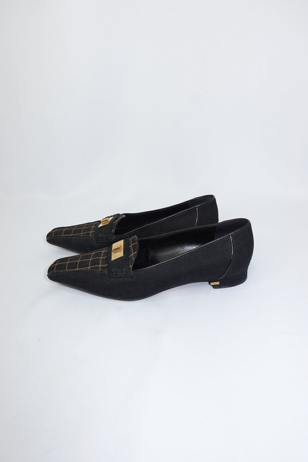 Chanel Vintage Black and Gold Loafers