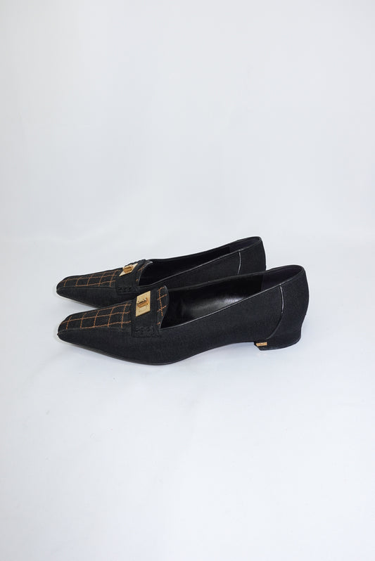 Chanel Vintage Black and Gold Loafers